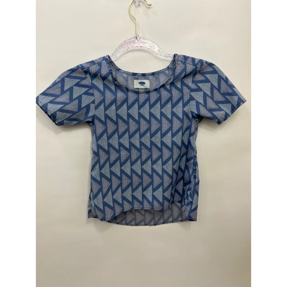 Old Navy Blue Print Blouse Youth Girls Size XS 5‎